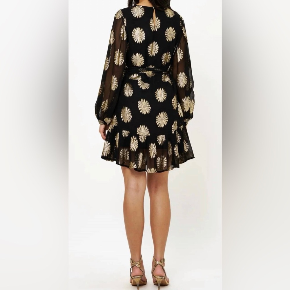 Oliphant Flirty Peony Elegant Black and Gold Floral Dress Large NWT NEW - Picture 2 of 2